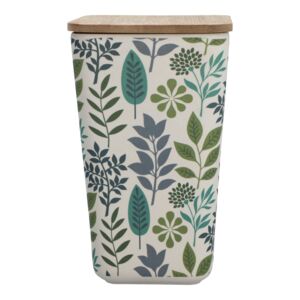 Felli Leaf and Floral Printed Bamboo Fiber Canister with Lid Multicolor 1.2 Liter